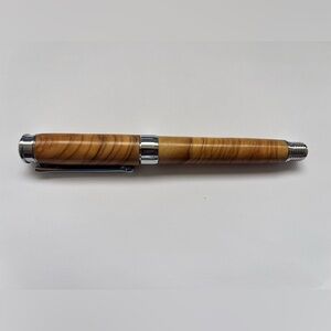 Handmade Greek Olive Wood Fountain Pen Fine Nib Natural Metal NWOT Iridium Nib